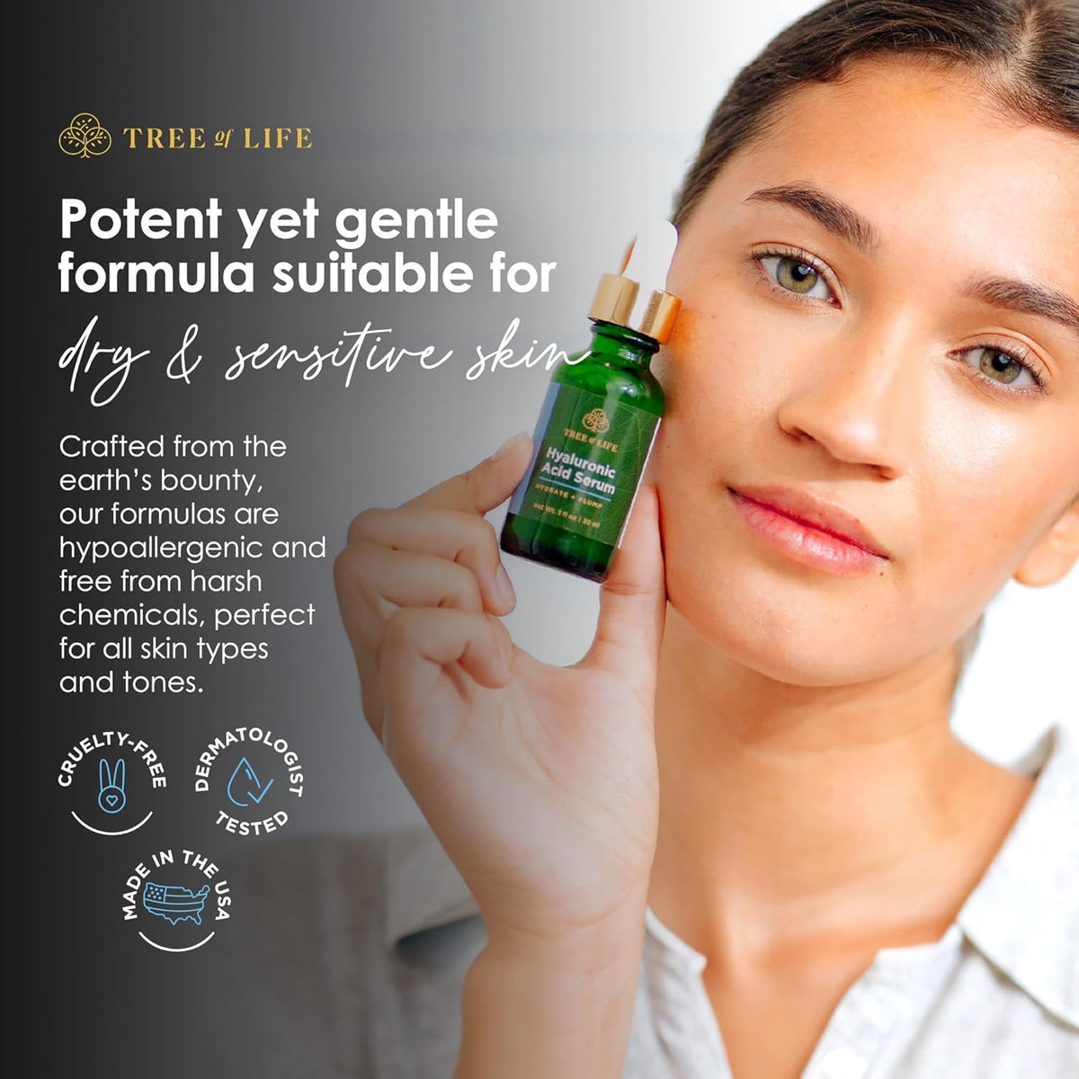 Tree of Life Beauty Hyaluronic Acid Serum, Skin Brightening Face Oil for Dark and Age Spots, Facial Serums for Dry and Sensitive Skin Care with Vitamin E for Soft Smooth Skin, 2 Fl Oz