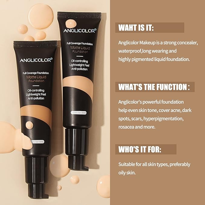 Matte Oil Control Concealer Foundation Flawless Soft Long Lasting Foundation Makeup,Waterproof Full Coverage Face Makeup Strong Concealer Foundation for Oily Acne Skin (#103 Warm Peach)