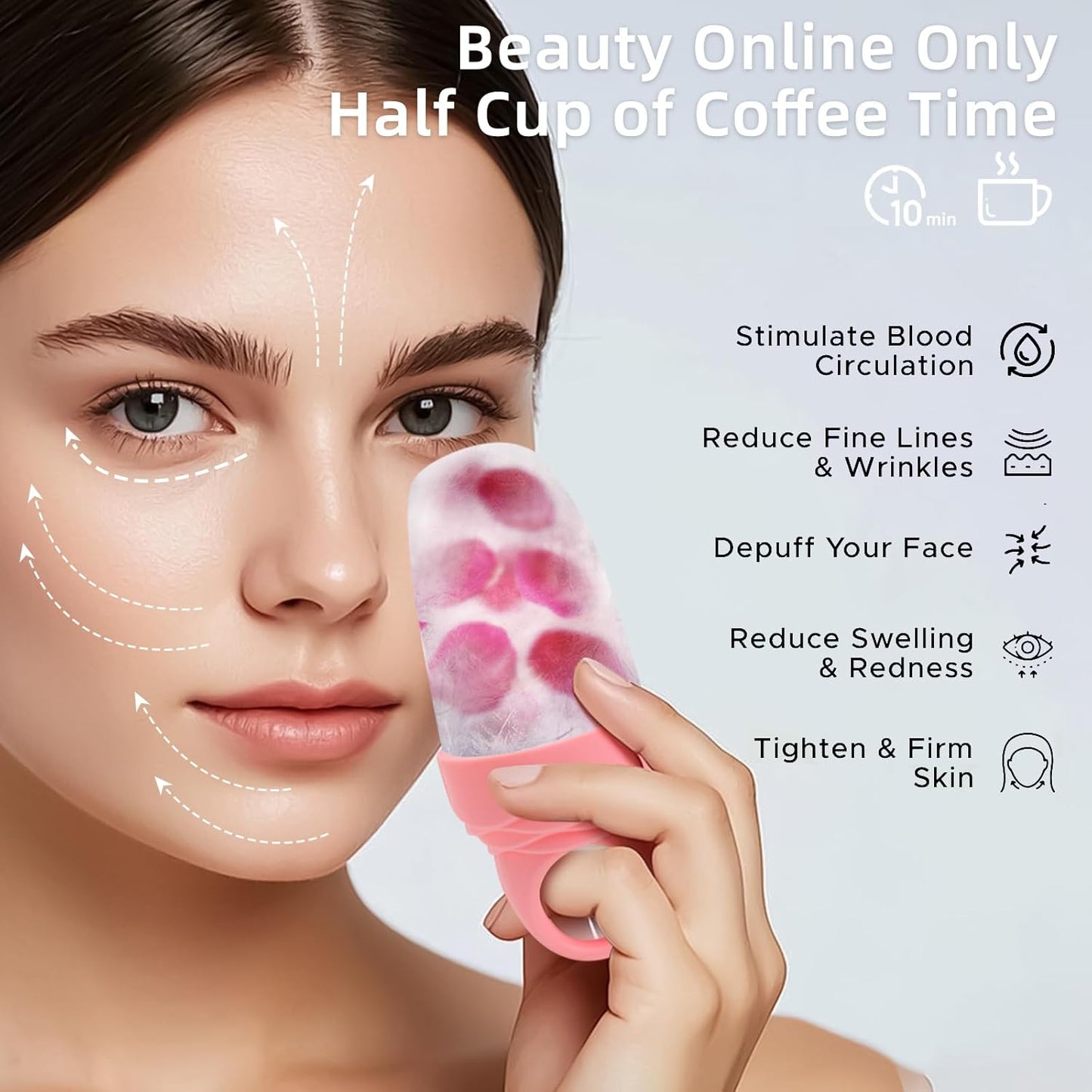3 Pcs Facial Ice Roller Silicone Mold Reusable for Face Women and Eye Neck Cold Skin Care Tools Freezer De Puff Eye Bags Reduce Migraine Pain Pink 2 + Purple 1