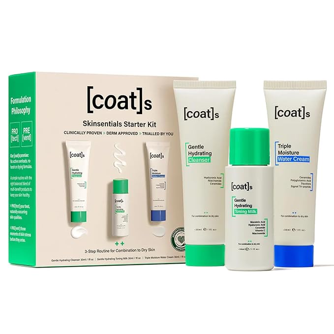 Coats Skinsentials Starter Bundle – Travel-Size Cleanser 1 oz, Toner 1 oz & Moisturizer 1 oz – 3-Step Regimen Prevents Breakouts and Protects Skin Barrier with Ceramides, For Women and Men
