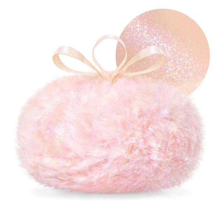 Highlighter Makeup Powder Plush Peach Ball Puff Glitter Shimmer Sparkle Loose Patting Powder for Body Face Hair Multi-Use High Gloss Shine Bright Illuminator Makeup Glossy Diamond Glow