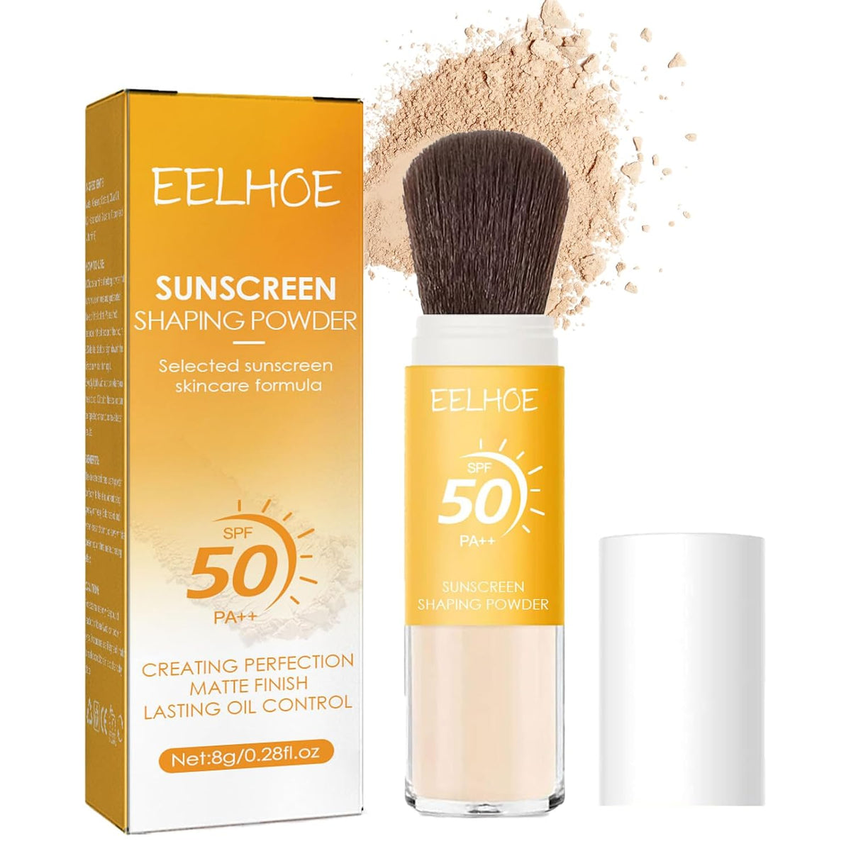 Mineral Sunscreen Setting Powder, SPF 50 PA++ Powder Sunscreen for Face, Oil Control Lightweight Breathable Translucent Concealer Brush Face Powder for All Skin