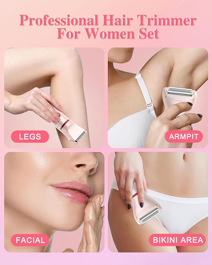 3-in-1 Bikini Trimmer for Women, Electric Razors Shaver for Public Hair - Rechargeable Body Hair Trimmer, Portable Detachable Removal Kit, lPX7 Waterproof Lightweight with LED Display, Gift for Women