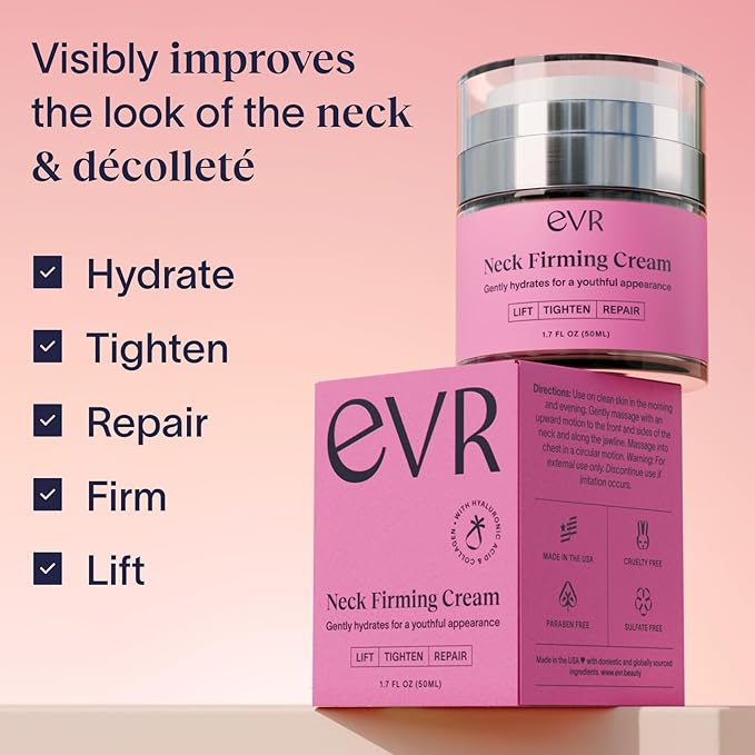 Anti-aging Neck Firming Cream with Collagen & Hyaluronic Acid - Made in USA with Natural & Organic Ingredients Face Neck and Chest Tightening Moisturizer (Classic)