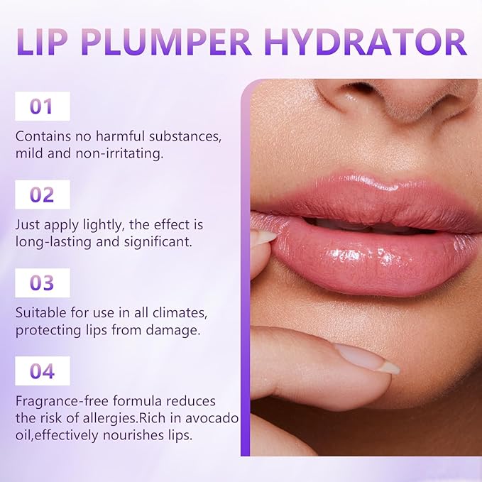 2Pcs Lip Plumper + Hydrator Lip Balm,Instant Volumizing Gloss with Hyaluronic Acid & Anti-Aging Ingredients,High-Shine Moisturizer for Smooth,Plump Lips,Cooling & Non-Sticky Formula