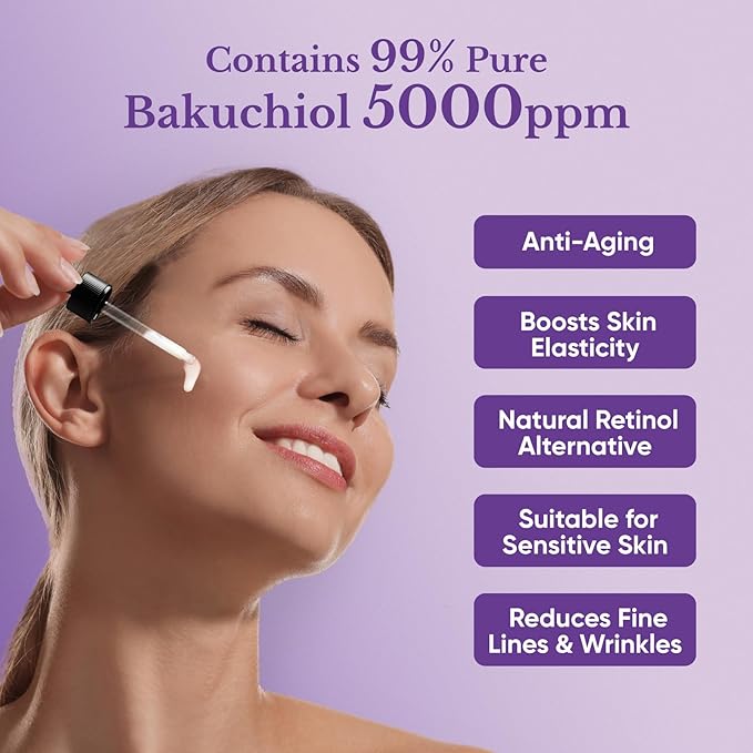 Bakuchiol Retinol Serum for Face, Retinol Alternative for Sensitive Skin with Vitamin E, Hyaluronic Acid, Collagen, Serum for Anti-Aging, Wrinkle Reduction Skin Firming & Smoothing 1 oz