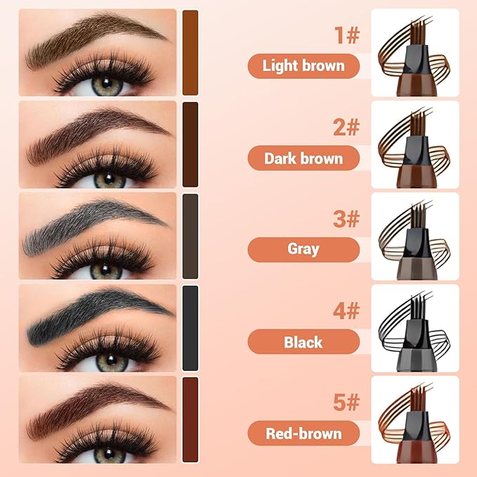 2025 New Magic Eyebrow Pencil, 3D Waterproof 4 Tipped Precise Brow Pen Microblading Eyebrow Pencil Contouring Pen Fine Stroke Microblading Creates Natural (Dark Brown)