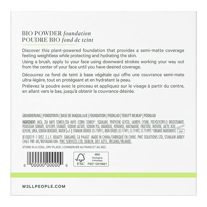 Well People Bio Powder Foundation, Lightweight & Hydrating Foundation For Perfecting & Smoothing Skin, Semi-Matte Finish, Vegan & Cruelty-free, 1C