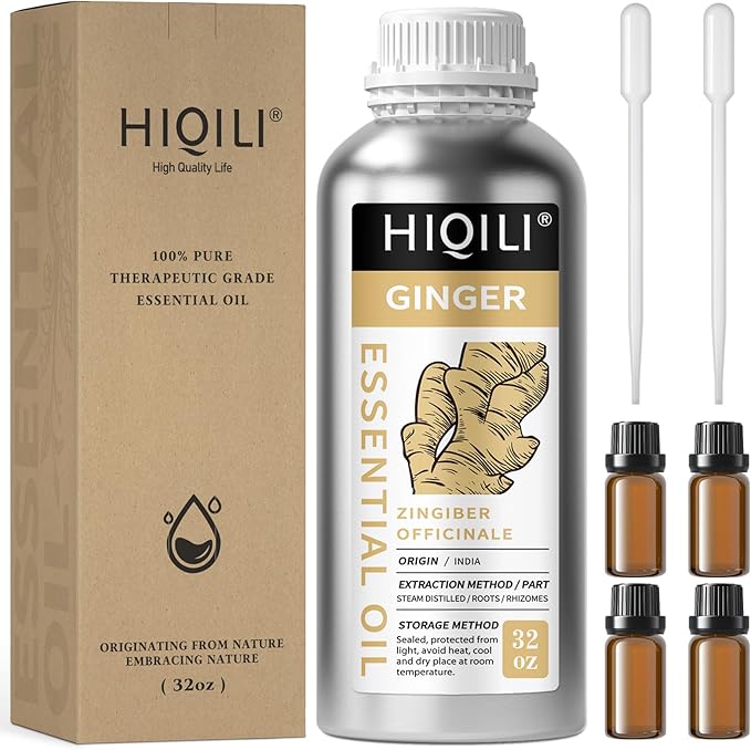 HIQILI 32 Fl Oz Ginger Oil, 100% Pure Natural Ginger Essential Oil for Hair, Massage, Skin - 1000ML