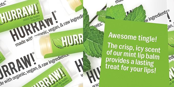 Hurraw! Mint Lip Balm, 2 Pack: Organic, Certified Vegan, Cruelty and Gluten Free. Non-GMO, 100% Natural Ingredients. Bee, Shea, Soy and Palm Free. Made in USA