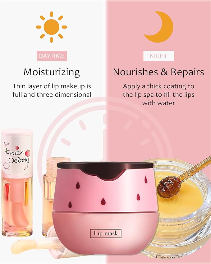 2PCS Strawberry Lip Balm Honey Pot Lip Mask & Hydrating Lip Glowy Oil Lip Care Set, Lip Moisturizing Treatment Nourishing Lip Gloss, Reduce Lip Line & Plump Dry Cracked Lip Scrub Exfoliator -Set B