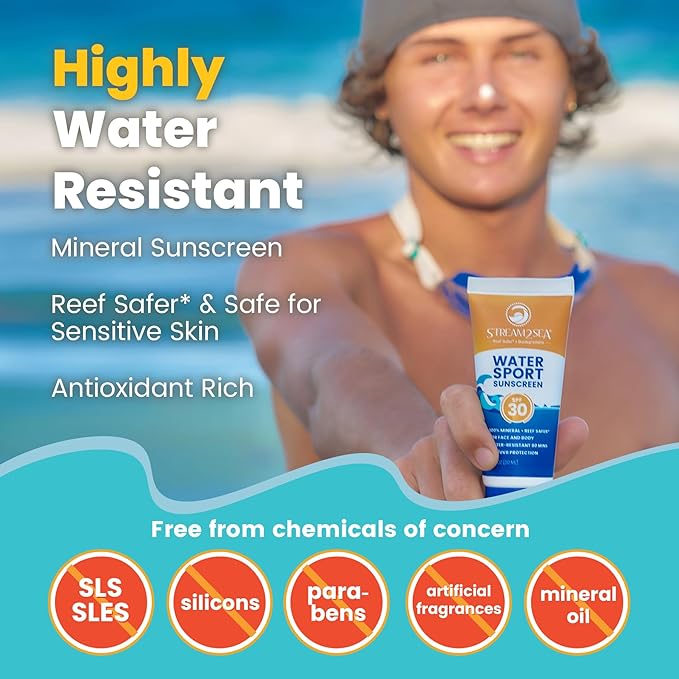 STREAM 2 SEA SPF 20 Mineral Sunscreen Biodegradable and Reef Safe, 1 Fl oz Pack of 3 Travel Size Paraben Free Non Greasy, Moisturizing Mineral Sunscreen For Face, Body Protection Against UVA and UVB