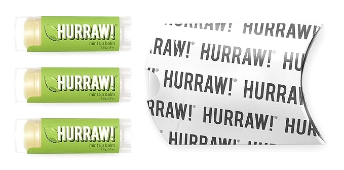 Hurraw! Mint Lip Balm, 3 Pack: Organic, Certified Vegan, Cruelty and Gluten Free. Non-GMO, 100% Natural Ingredients. Bee, Shea, Soy and Palm Free. Made in USA