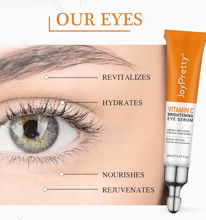 New JoyPretty Vitamin C Brightening Eye Serum,Eye cream,Anti Aging Serum with Vitamin C, Niacinamide and Hyaluronic Acid,Remove for Dark Circles Puffiness Under Eye Bags Fine Line Crow's Feet (3)