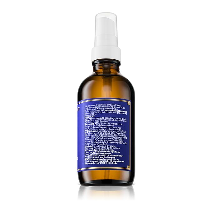 Ancient Greek Remedy After Shower Body Oil for Women - Organic Face Oil & Body Moisturizer for Dry Skin with Sweet Almond, Jojoba, Olive, Lavender and Vitamin E Oil - Natural Clean Skincare, 4 oz