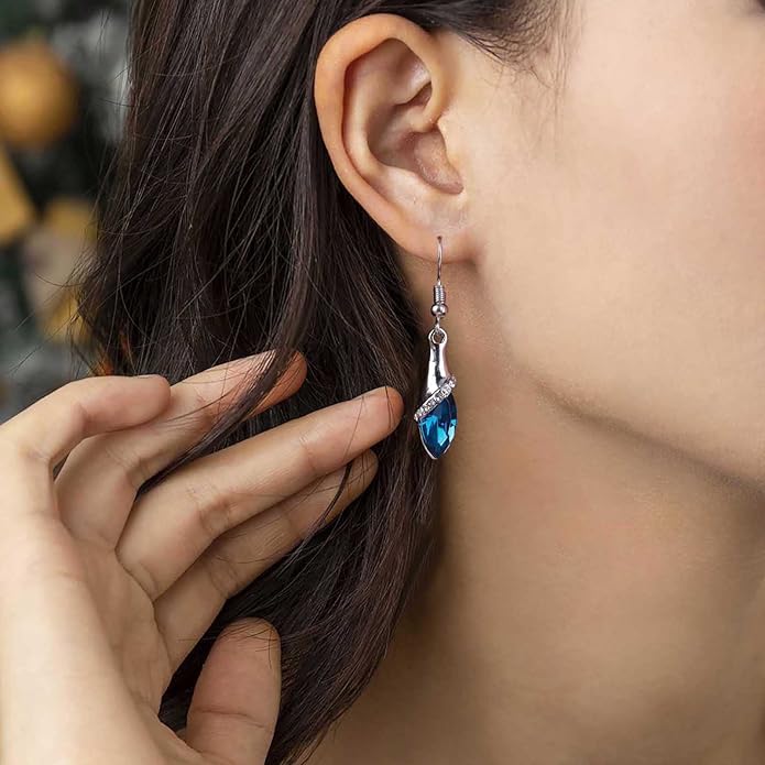 Bohemia Sapphire Drop Earrings Blue Crystal Dangle Hook Earrings Long Cz Blue Rhinestone Earrings Bridal Sapphire Earrings Jewelry for Women Gifts