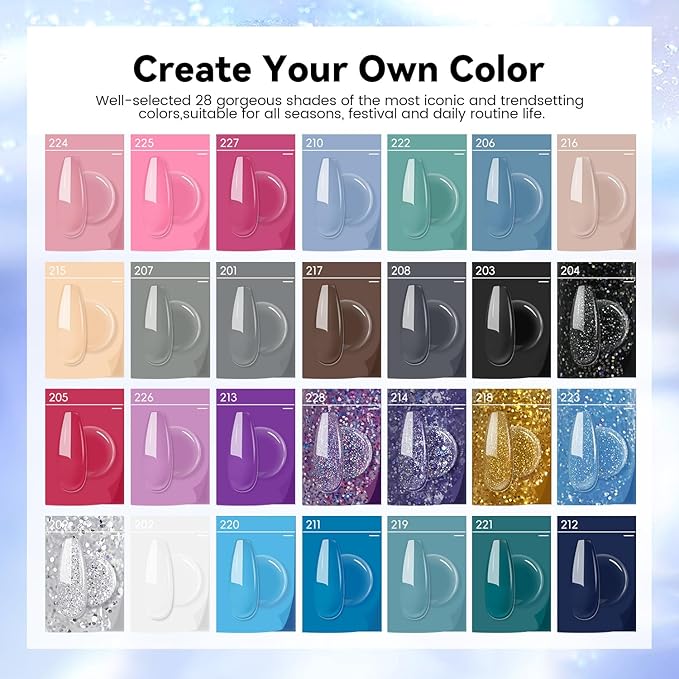 JEWHITENY 28 Colors Poly Nail Gel Set - 15ml Nude Pink Brown Black Grey Blue Yellow Tones for French Manicure DIY Nail Art Salon & Home Use Holiday Gift