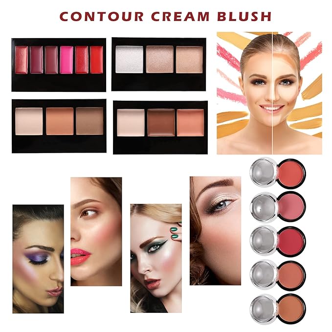 All in One Makeup Kit for Teens, 106 Pcs Professional Makeup Kit for Women Full Kit, Include Eyeshadow Palette, Lipstick Set, Concealer, Foundation, Lipgloss, Makeup Brush(Red)