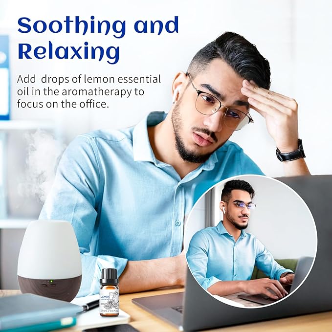 HIQILI Lemon Essential Oil, Household Cleaning, Air Purification, Skin Care, Can be Added to Cleansers, Sprays, Body Lotions Use - 0.33 Fl Oz/10ML