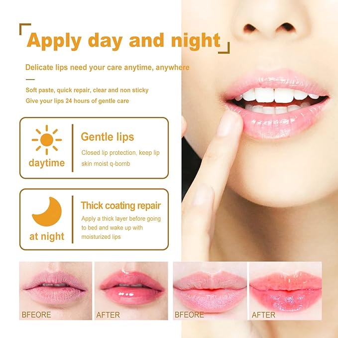 2PCS Bee Lip Balm Honey Pot & Strawberry Vitamin E Lip Sleep Masks Hydrating Prevention Dry and Cracked Lip Scrubs Exfoliator, Reduces Lip Lines，Lip Exfoliating Balm Sleeping Lip Mask