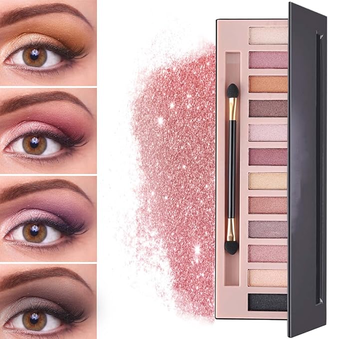 12 Color Naked Eyeshadow Palette,Pearly Earth Color Eyeshadow,Natural Shimmer Eyeshadow Palette,Professional Waterproof and Smudge Proof Eye Shadow Palette Kit,Eye Makeup Set for Women（B）