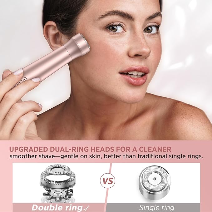 Electric Razor for Women Body: Rechargeable Painless Electric Shaver for Bikini Face Body Legs Underarms - 3-in-1 Blade and Rotary Shaving Head (Rose Gold)