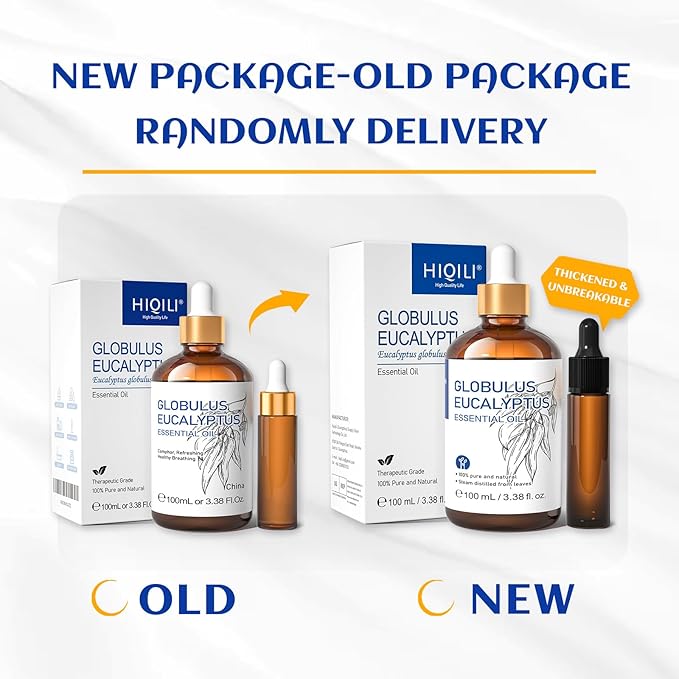 HIQILI 100ML Eucalyptus Essential Oil for Spray, Diffuser & Skin, 100% Pure Undiluted - 3.38 Fl Oz