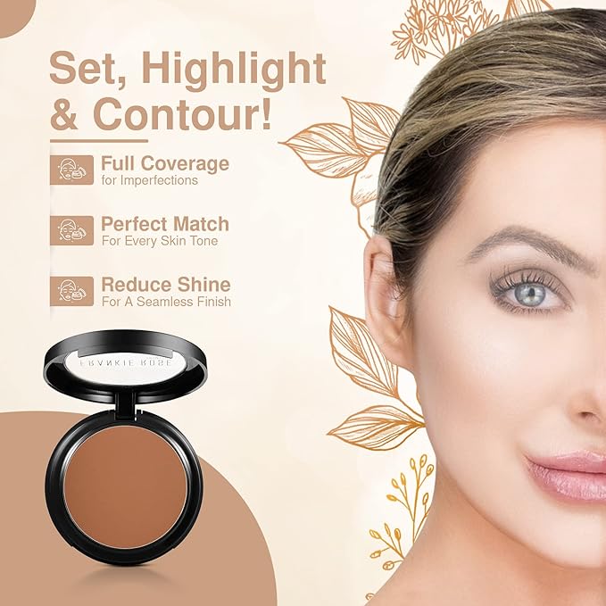 Frankie Rose Cosmetics Powder Foundation – Full Coverage Face Powder For Pores & Imperfections, Evens Out Skin Tone & Shine-Control | 58 Grams (Bronze)