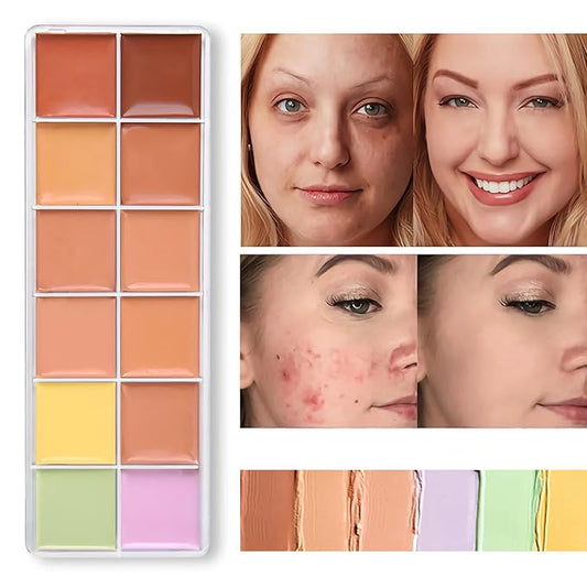 12 Color Correcting Concealer Palette, Cream Color Corrector Contour Makeup Palette，Contouring Foundation Highlighting Concealer Palette for Conceals Dark Circles, Redness, Acne, Blemish