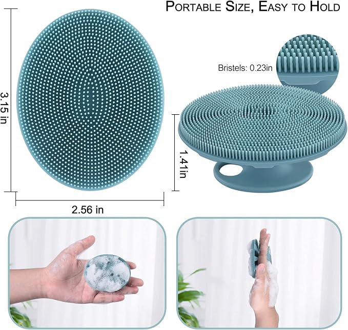 INNERNEED Silicone Face Scrubber, Exfoliating Brush Manual Handheld Facial Cleansing Brush Blackhead Remover, Food-Grade Soft Bristles (Dark Green+Pink)