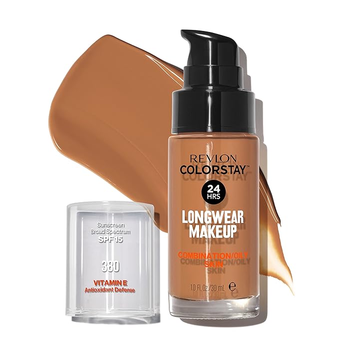 Revlon Liquid Foundation, ColorStay Face Makeup for Combination & Oily Skin, SPF 15, Medium-Full Coverage with Matte Finish, Rich Ginger (380), 1.0 oz