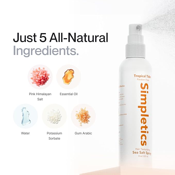 Himalayan Sea Salt Spray for Hair - All Natural, 5 Ingredient Texturizing and Volumizing Product - Tropical Scented - Beach Look To Add Volume & Texture - Unisex - 240ml...