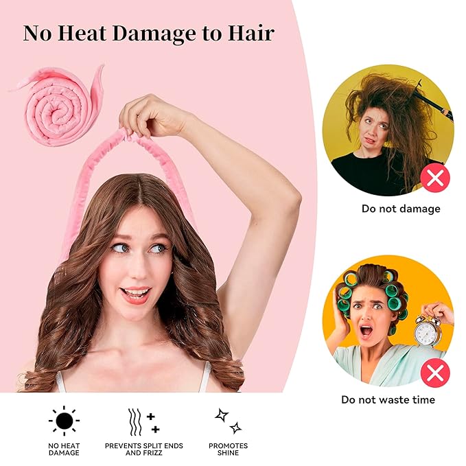 Heatless Curling Rod Headband, Upgraded 60" Extra Long Heatless Curls Headband Soft Hair Curlers to Sleep In Hair Rollers No Heat Curls (Deep Pink)