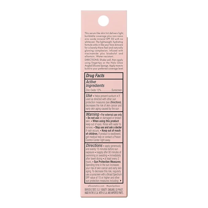 e.l.f. Halo Glow Skin Tint SPF 50, Tinted Moisturizer For Light, Buildable Coverage, Creates A Natural Glow, Vegan & Cruelty-Free, 2 Fair Warm
