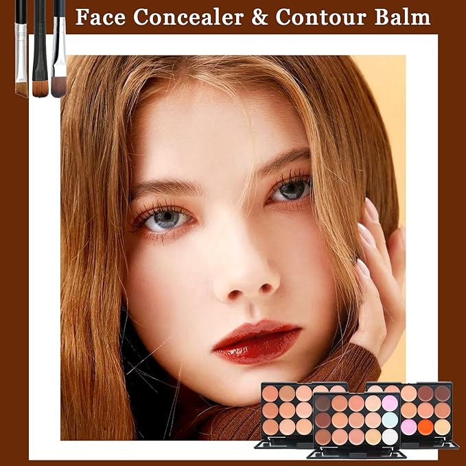15 Color Contour Palette,Waterproof Long Lasting Facial Correcting Concealer Palettes,Cream Foundation Makeup Palettes with Brushes,Color Correcting Palettes for Women (3 Pack)