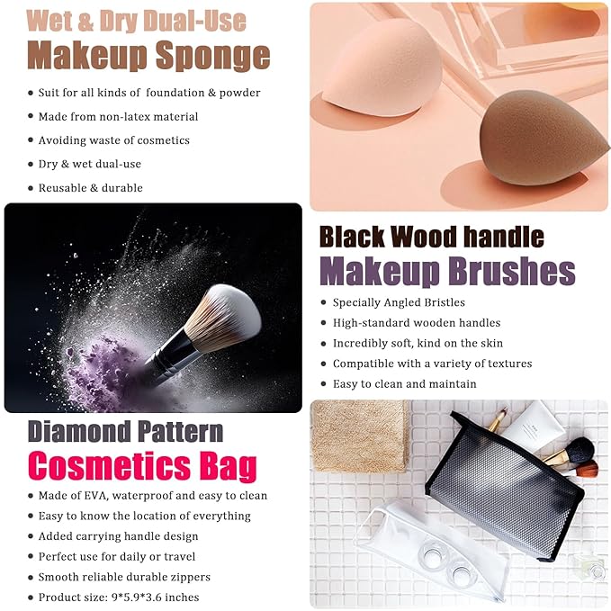 All in One Makeup Kit,Includes Naked Eyeshadow Palette,Liquid Foundation,Lipstick Set,Mascara,Makeup Brush,Makeup Sponge,Eyebrow Pencil,Eyebrow Soap,Eyeliner Stamp, Primer,Contour Stick,Cosmetic Bag