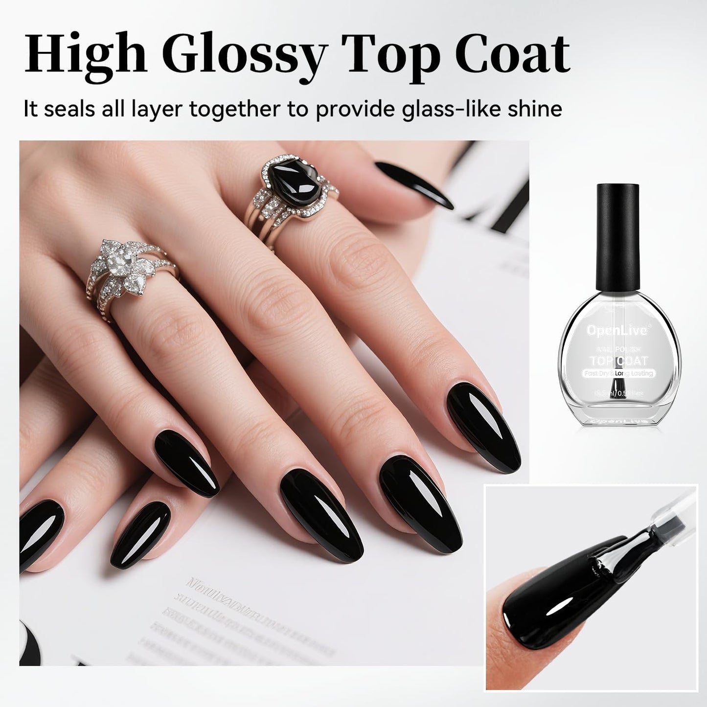 16.5ml Top Coat Clear Nail Polish, Quick Dry High Gloss Shine Large Volume Top Coat, Long Wear and Scratch Resistant for Women Salon DIY Nail Art
