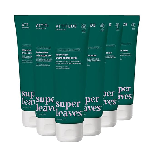 ATTITUDE Body Cream, EWG Verified Moisturizer, Vegan Moisturizing Products For Dry Skin, Dermatologically Tested, White Tea Leaves, 8 Fl Oz (Pack of 6)