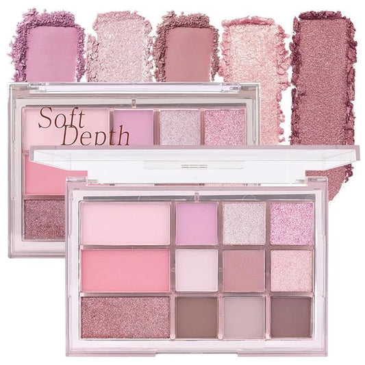 12 Colors Nude Brown Pink Matte Shimmer Eyeshadow Palette for Eye Makeup,High Pigmented Tan Purple Eye Shadow Primers Powder Palet de sombras de ojos