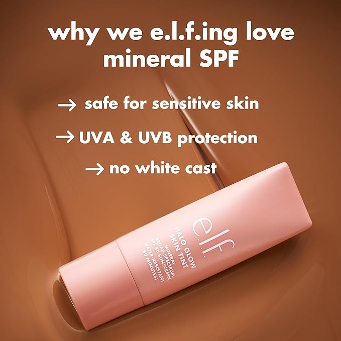 e.l.f. Halo Glow Skin Tint SPF 50, Tinted Moisturizer For Light, Buildable Coverage, Creates A Natural Glow, Vegan & Cruelty-Free, 17 Rich Warm