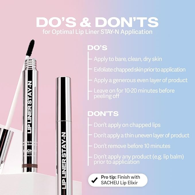 Sacheu Lip Liner STAY-N Peel Off Lip Stain — Long Lasting Matte Lip Tattoo Transfer Proof Lipstain Infused with Hyaluronic Acid & Vitamin E for All Skin Types — Vegan & Cruelty-Free, MUAH-VE