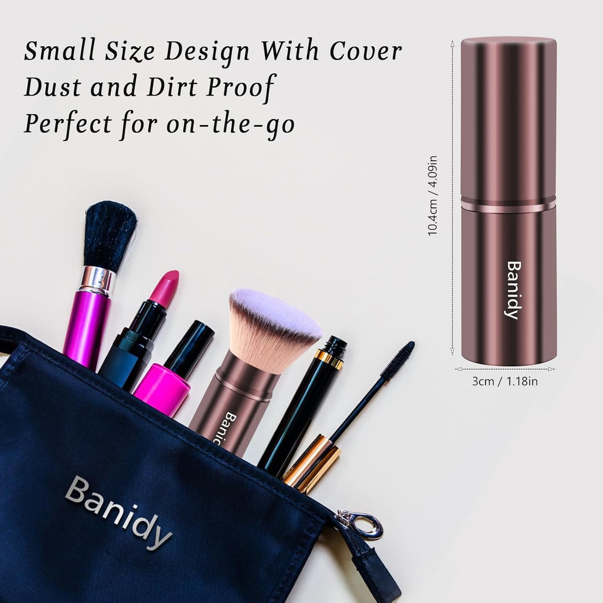 Makeup Brush Kabuki Face Brushes Retractable Travel Blush Brush Portable Flawless for Foundation, Powder Blush, Bronzer, Buffing, Liquid, Cream, Cruelty Free with Cover(Flat-Head)