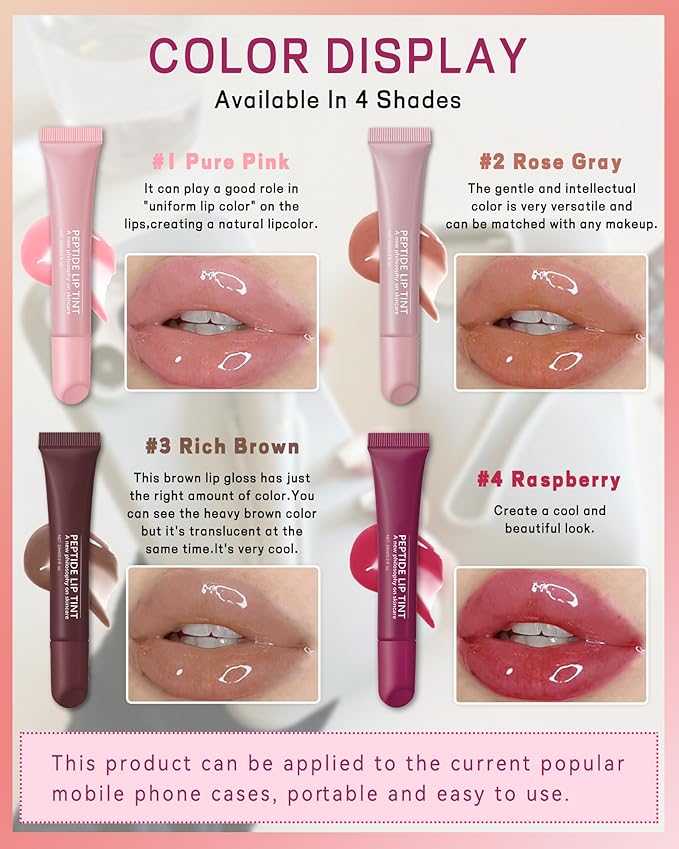 Tinted Lip Balm-2Pcs Rose-Gray Raspberry Peptide Hydrating Lip Tint Moisturizer, Jelly Glossier Lip Treatment Balm, Non-Stick Glow Reviver Lip Care Oil Lip Gloss, Thanksgiving Makeup for Women-02+04
