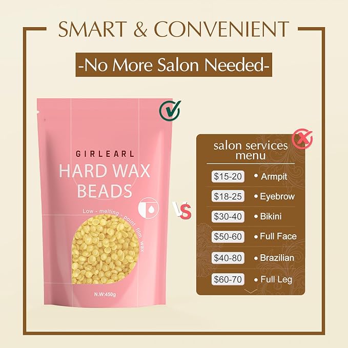 Hard Wax Beads, 1lb Honey Wax Beans for Hair Removal, Hard Wax for Sensitive Skin at Home, Wax Refill Perfect for Brazilian Bikini, Legs, Facial, Eyebrow and Full Body for Women and Men