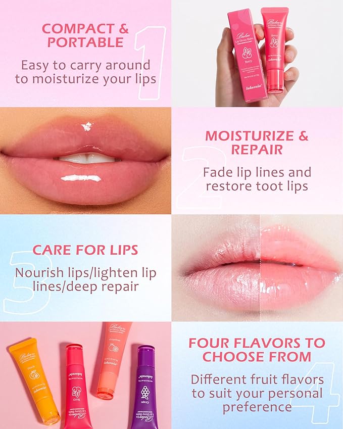 Hydrating Lip Glowy Balm, Ultra-Nourishing Lip Balm for Dry Cracked Lips, Moisturizer Lip Repair Sleeping Lip Mask, Day and Night Lip Care Therapy Treatment, Glossy Smooth Lip Butter Balm-01#Peach