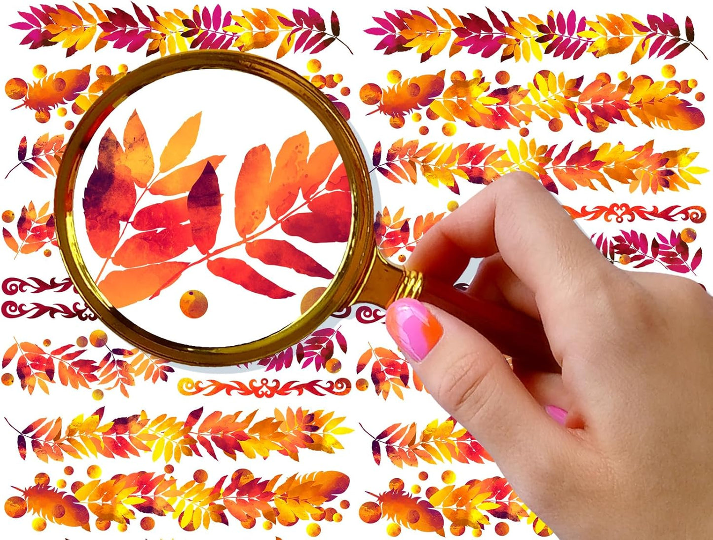 Nail Stickers Decals (5 Sheets) FLONZNAIL Autumn Bright Leaves Branches Pattern Strips Vintage Illustration Nail Décor
