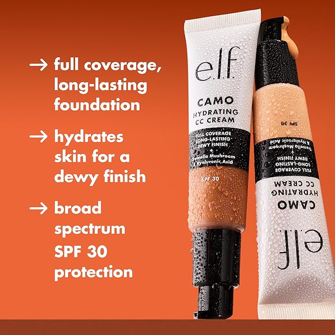 e.l.f. Hydrating Camo CC Cream, SPF 30, Color Correcting Full Coverage Foundation For A Dewy Finish, Vegan & Cruelty-Free, Medium 350 W