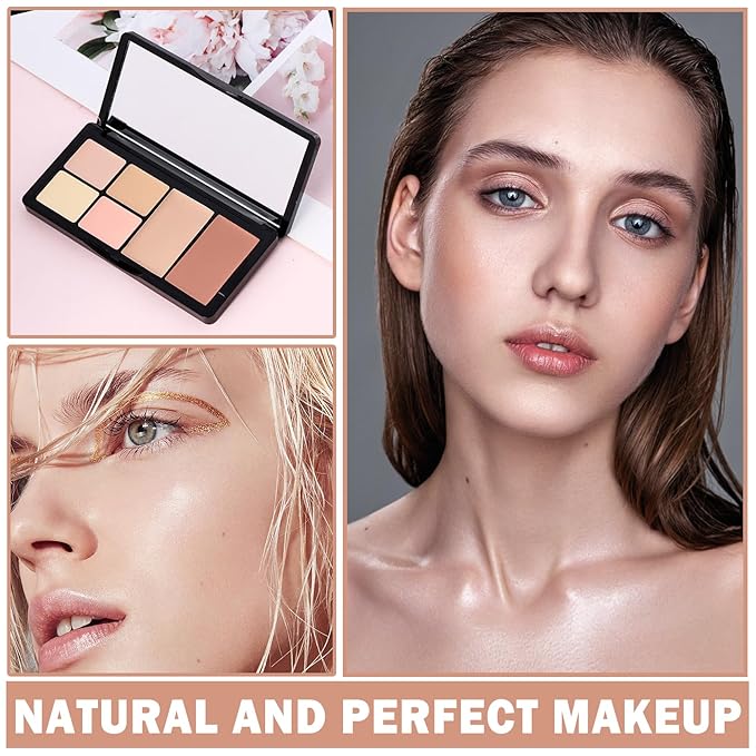 Cream Concealer Contour Makeup Palette Cream Foundation Palette for Dark Circles Professional Concealer Full Coverage Face Highlighter Contour Makeup Palette with Brush - 02 Concealer