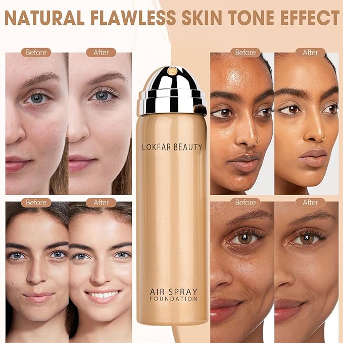 AirBrush Foundation Spray, Silky Mist Foundation Spray Makeup Set with Brush, Full Coverage Foundation for Smooth Radiant Finish, Formula Breathable Lightweight Hydrating | #03 Warm Peach