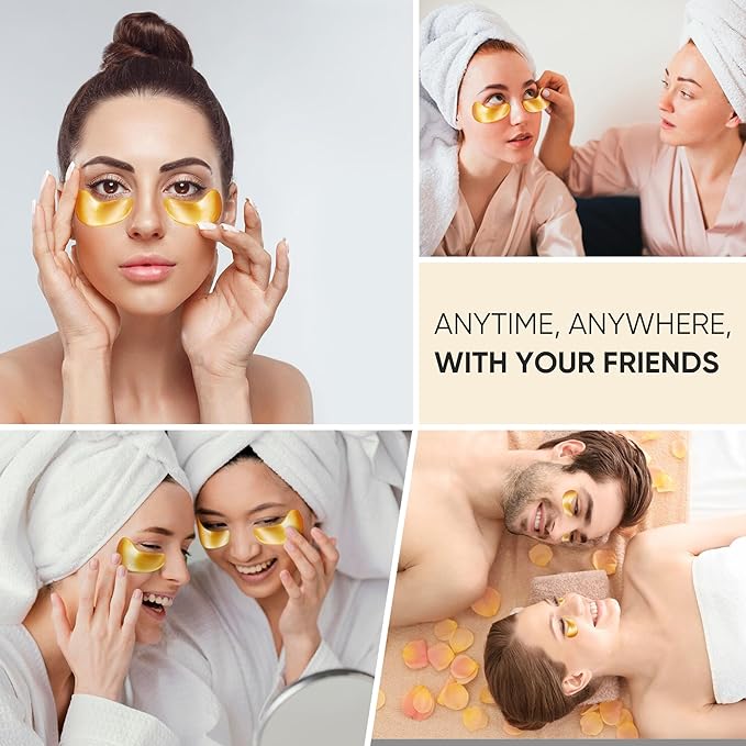 100Pcs/50Pairs Under Eye Patches Gold for Dark Circles, Puffy Eyes, and Wrinkles, 24K Gold Eye Mask for Face, Eye Cream for Men and Women
